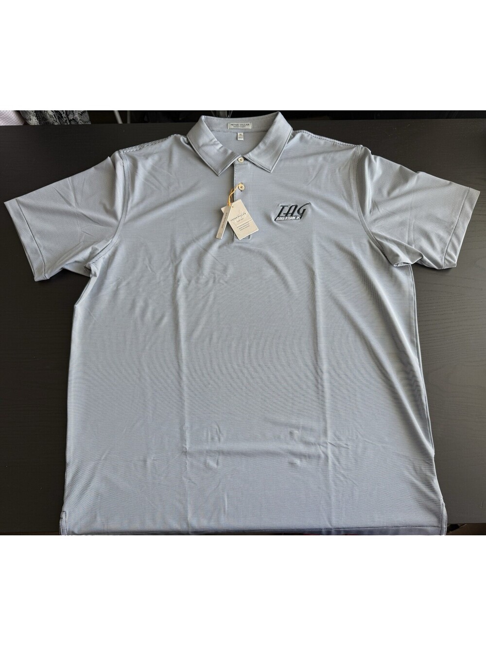 Peter Millar NWT Summer Comfort Polo Shirt XL Iron Gray Stripe Golf TAG Logo